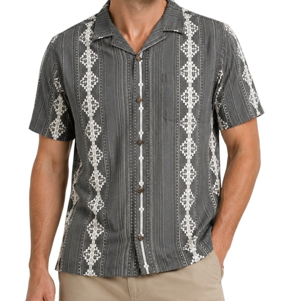 Pendleton Grey Geometric Print Short Sleeve Button Up Shirt Men's Medium